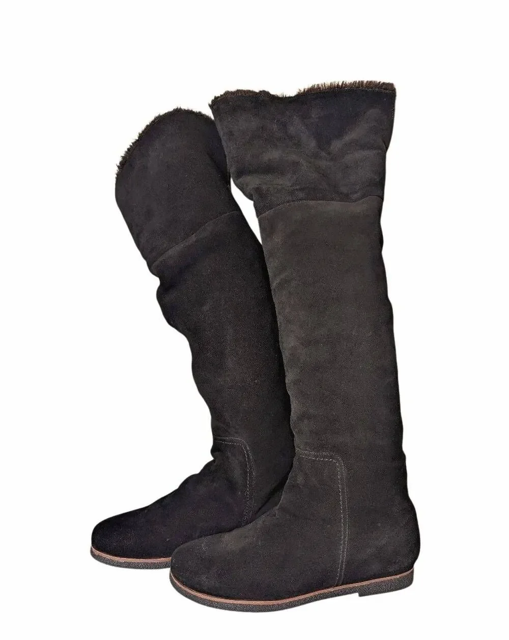 Sam Edelman Orlando Black suede leather over the knee faux fur cuffed boots 8.5
